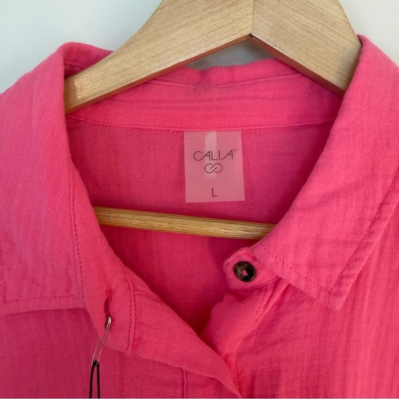 CALIA NEW Oversized LS Button Down Swim Coverup Pink Heat Large - Picture 5 of 8